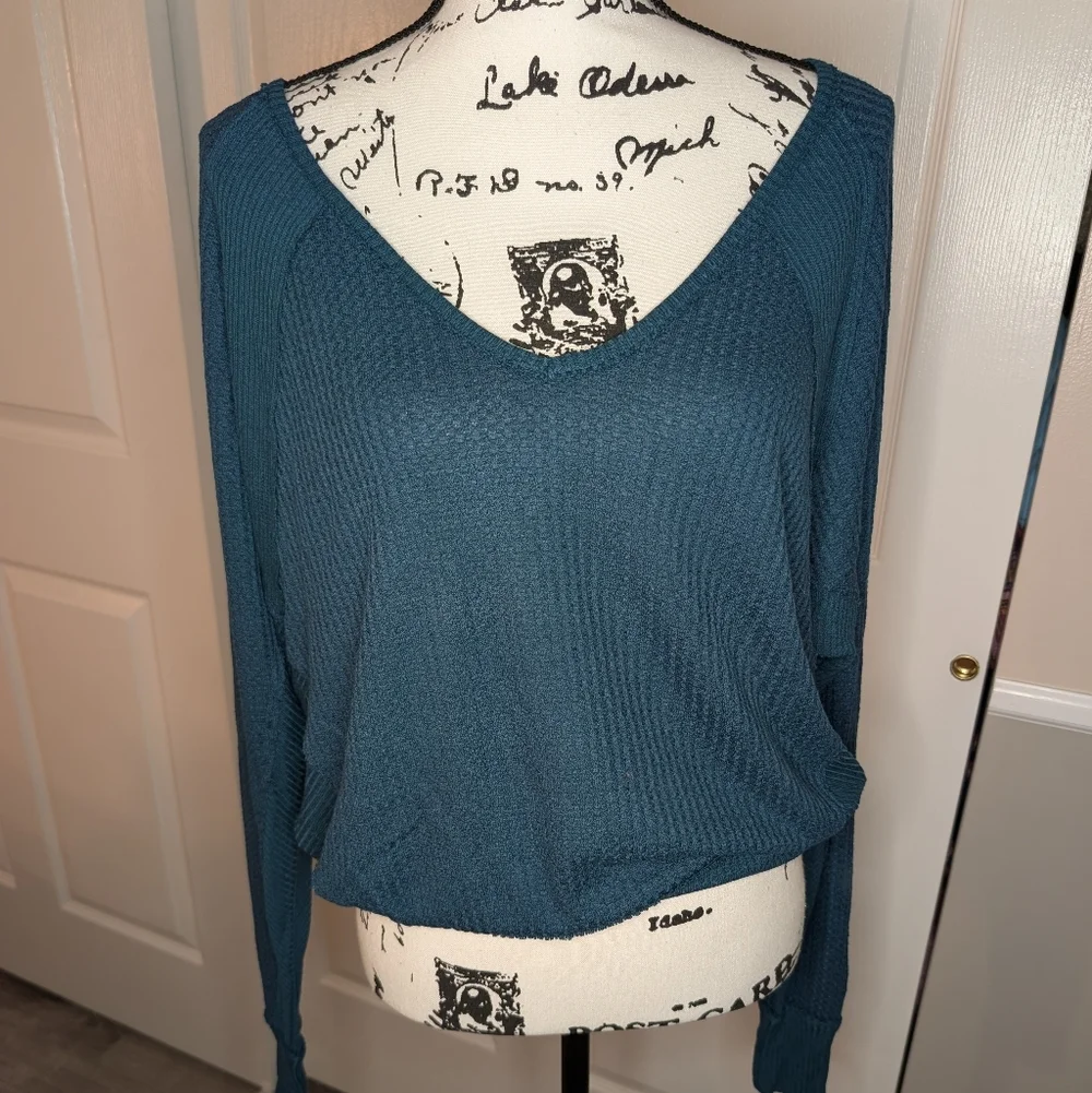 NWT Free People Waffle Knit V-Neck Top